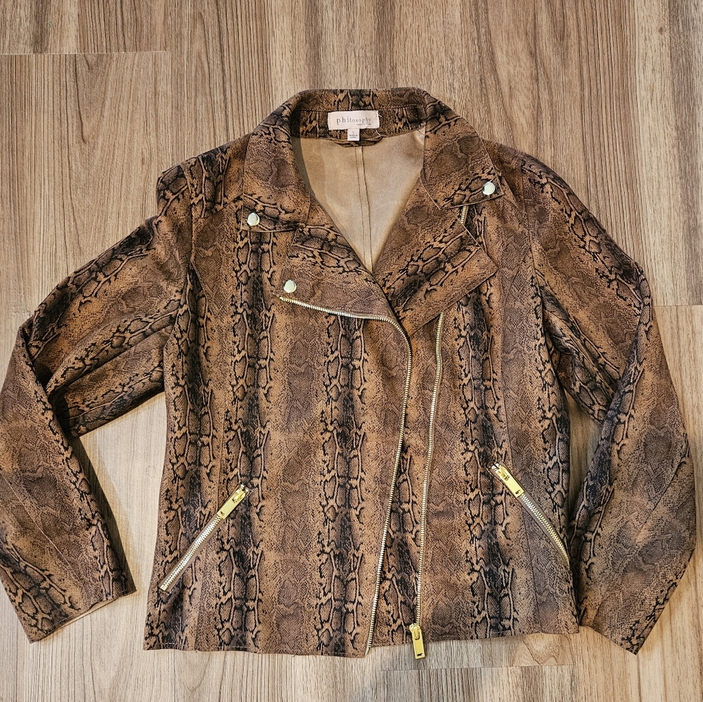 Philosophy Snake Print Leather Jacket, Size L